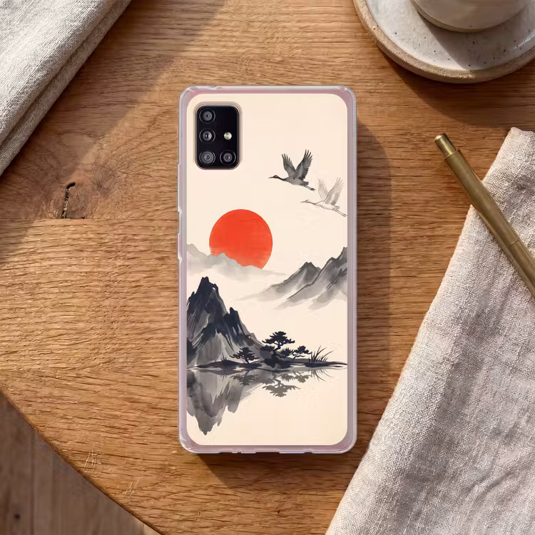 Oosters - Kraanvogels - Landschap Telefoonhoesje Samsung Galaxy A51 5G klein -sfeer1