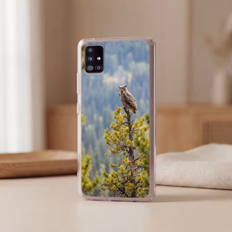 Uil - Oehoe - Bomen - Natuur Telefoonhoesje Samsung Galaxy A51 5G klein -sfeer2