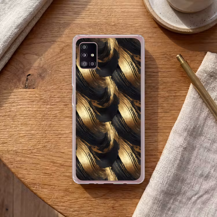 Verfstreken - Abstract - Goud - Zwart Telefoonhoesje Samsung Galaxy A51 5G klein 373 -sfeer1