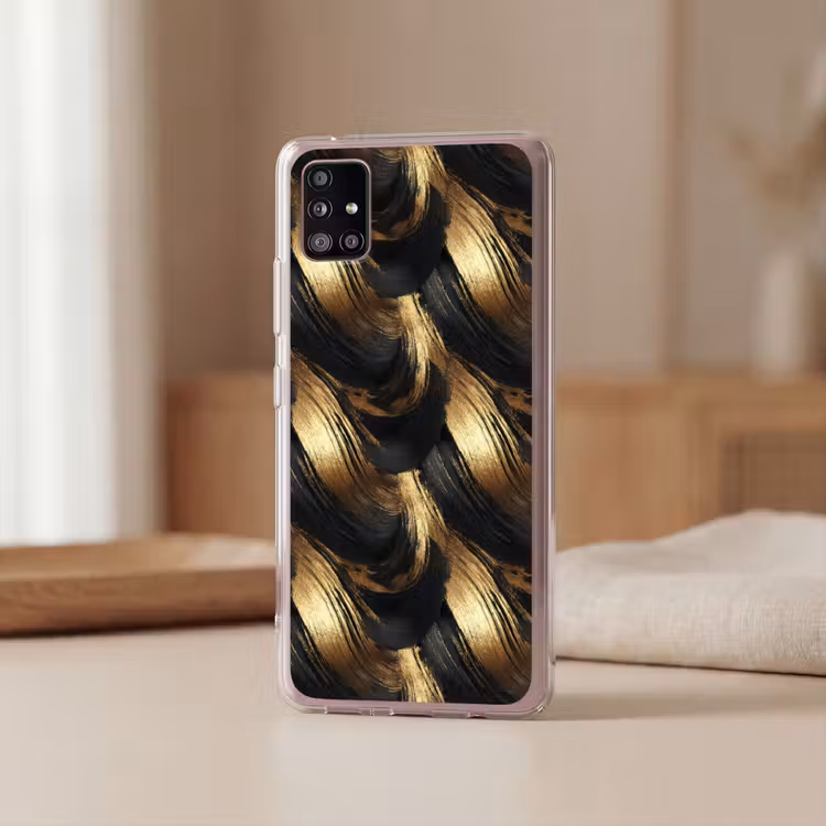 Verfstreken - Abstract - Goud - Zwart Telefoonhoesje Samsung Galaxy A51 5G klein 373 -sfeer2