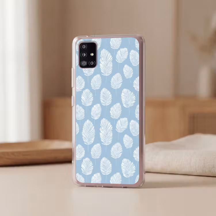 Palmbladeren - Naadloos - Patroon - Pastelblauw Telefoonhoesje Samsung Galaxy A51 5G klein 373 -sfeer2