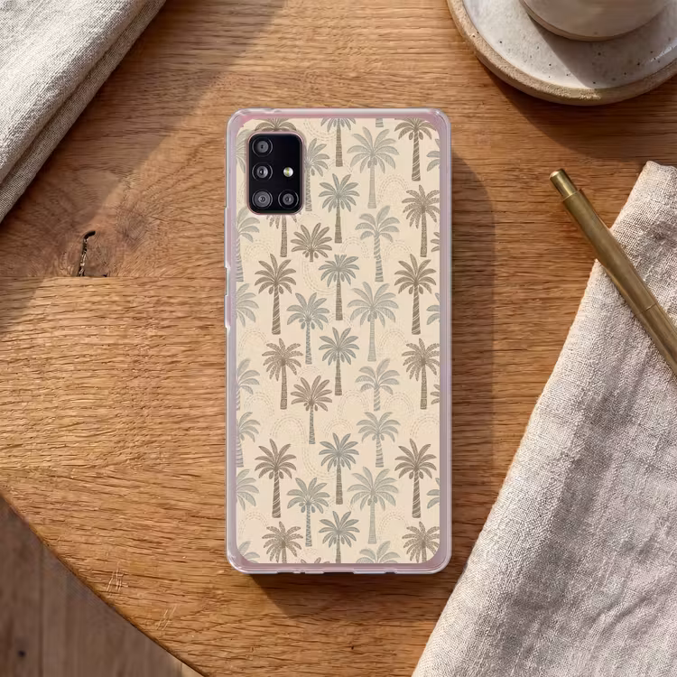 Palmbomen - Patroon - Tropisch - Beige Telefoonhoesje Samsung Galaxy A51 5G klein -sfeer1