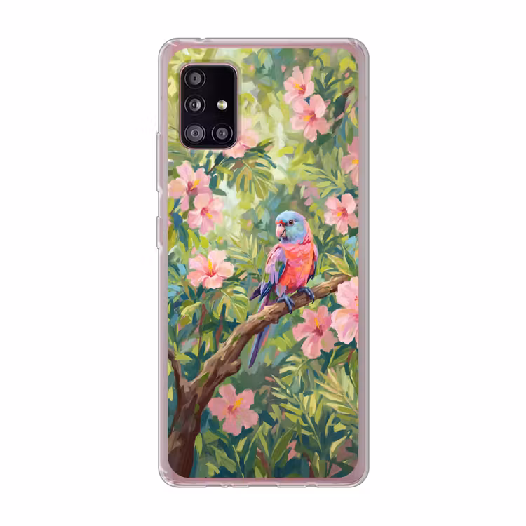 Papagaai - Hibiscusbloemen - Kleurrijk Telefoonhoesje Samsung Galaxy A51 5G klein -3d