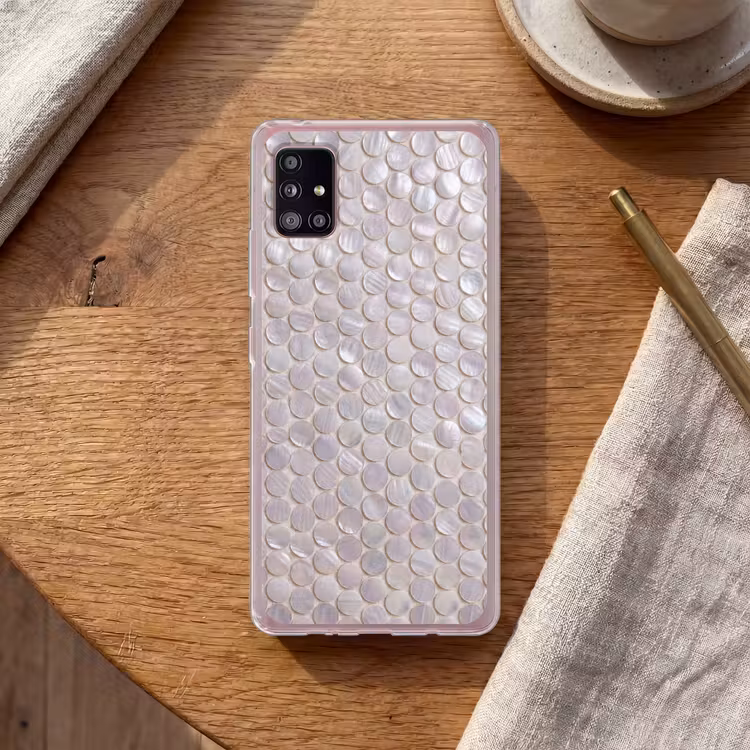 Patroon - Cirkels - Abstract - Modern - Wit Telefoonhoesje Samsung Galaxy A51 5G klein -sfeer1