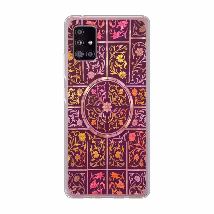 Patroon - Floraal - Oosters - Paars - Goud Telefoonhoesje Samsung Galaxy A51 5G klein -3d