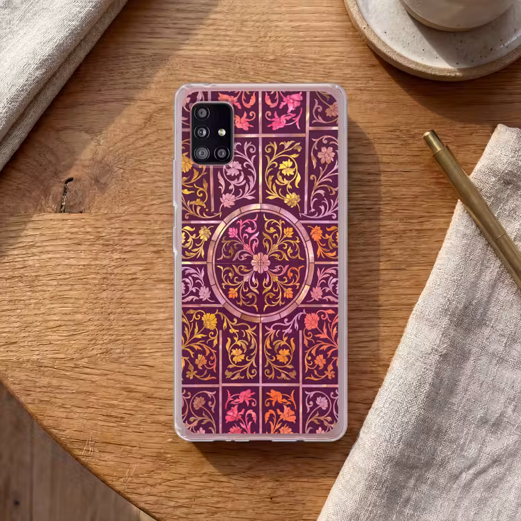 Patroon - Floraal - Oosters - Paars - Goud Telefoonhoesje Samsung Galaxy A51 5G klein -sfeer1