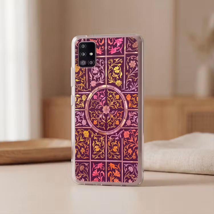 Patroon - Floraal - Oosters - Paars - Goud Telefoonhoesje Samsung Galaxy A51 5G klein -sfeer2