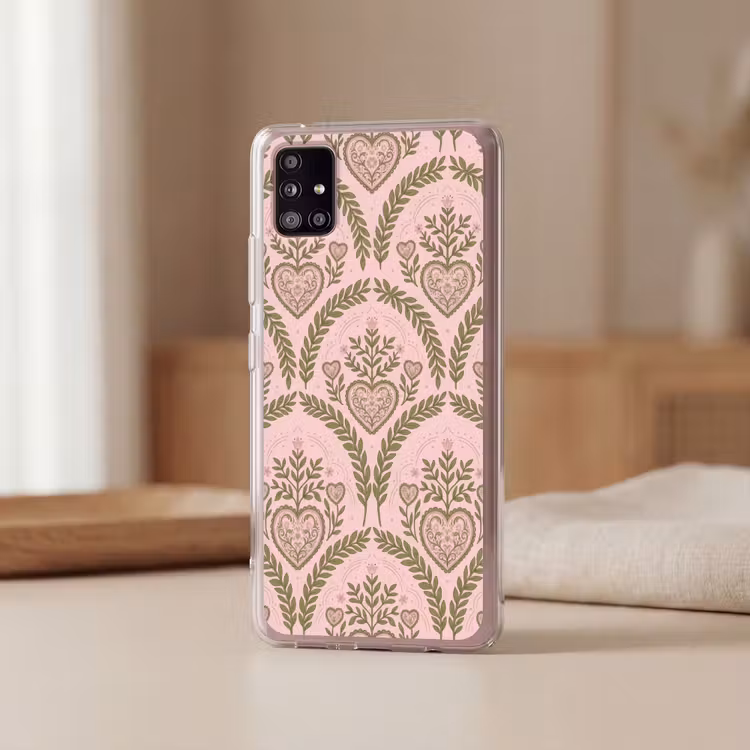 Patroon - Hart - Bloemen - Folkloristisch - Roze Telefoonhoesje Samsung Galaxy A51 5G klein -sfeer2