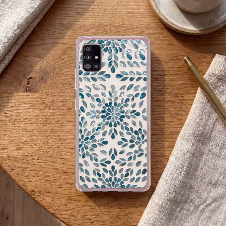 Patroon - Bladeren - Abstract - Modern - Turquoise Telefoonhoesje Samsung Galaxy A51 5G klein -sfeer1