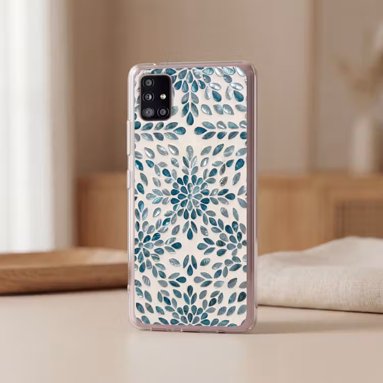 Patroon - Bladeren - Abstract - Modern - Turquoise Telefoonhoesje Samsung Galaxy A51 5G klein -sfeer2