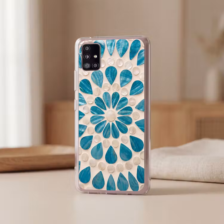 Patroon - Mozaïek - Schelpen - Abstract - Turquoise Telefoonhoesje Samsung Galaxy A51 5G klein -sfeer2