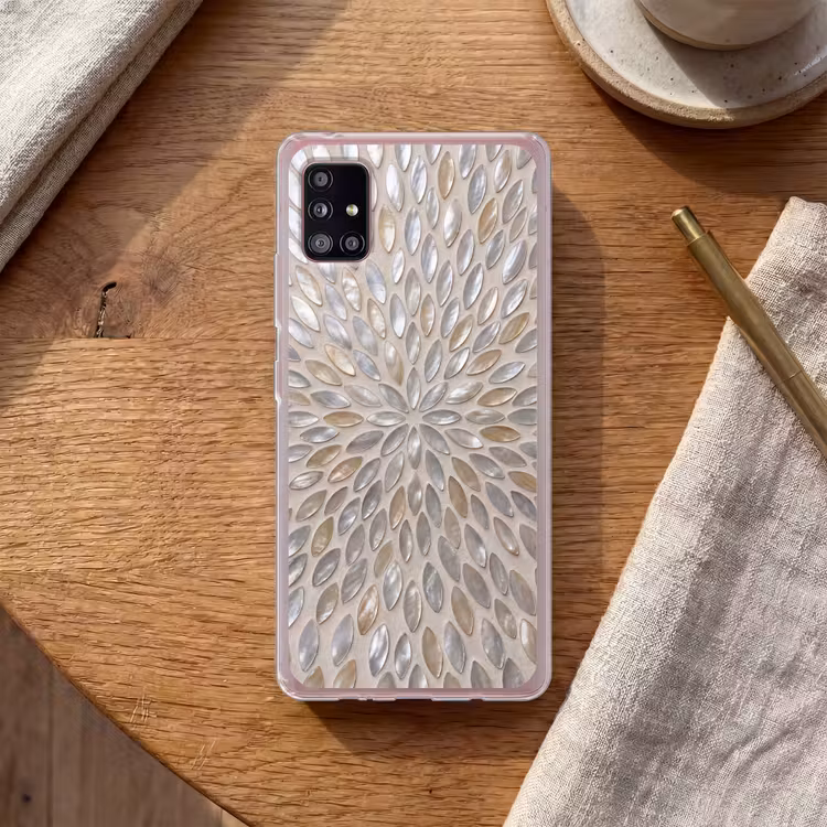 Patroon - Ovaal - Glanzend - Abstract - Beige Telefoonhoesje Samsung Galaxy A51 5G klein -sfeer1