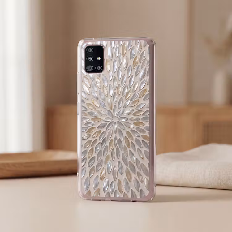 Patroon - Ovaal - Glanzend - Abstract - Beige Telefoonhoesje Samsung Galaxy A51 5G klein -sfeer2