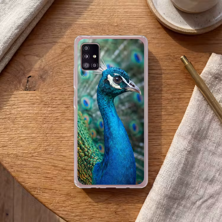 Pauw - Veren - Blauw Telefoonhoesje Samsung Galaxy A51 5G klein -sfeer1