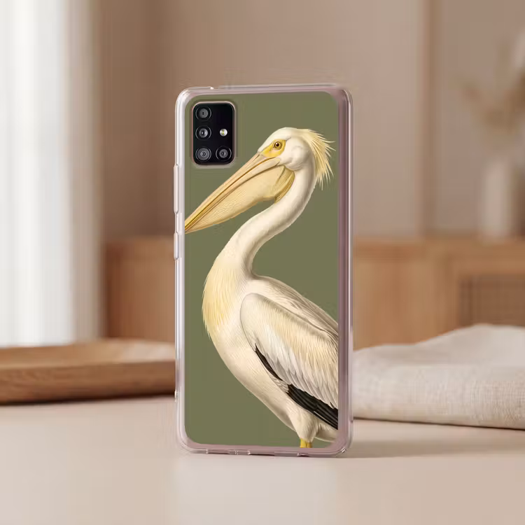 Pelikaan - Wit - Vogel - Klassiek - Natuur Telefoonhoesje Samsung Galaxy A51 5G klein -sfeer2