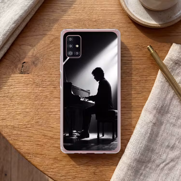 Persoon - Piano - Muziek - Zwart-wit - Podium Telefoonhoesje Samsung Galaxy A51 5G klein -sfeer1
