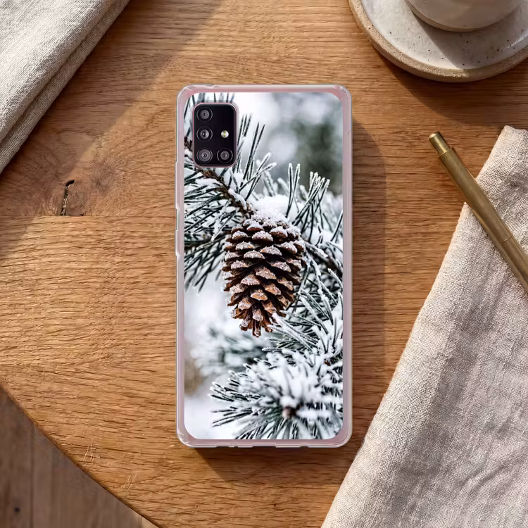 Dennenappel - Tak - Sneeuw - Winter - Sfeervol Telefoonhoesje Samsung Galaxy A51 5G klein -sfeer1