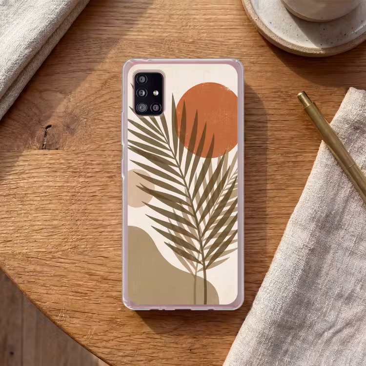 Planten - Bladeren - Abstract - Modern - Beige Telefoonhoesje Samsung Galaxy A51 5G klein -sfeer1