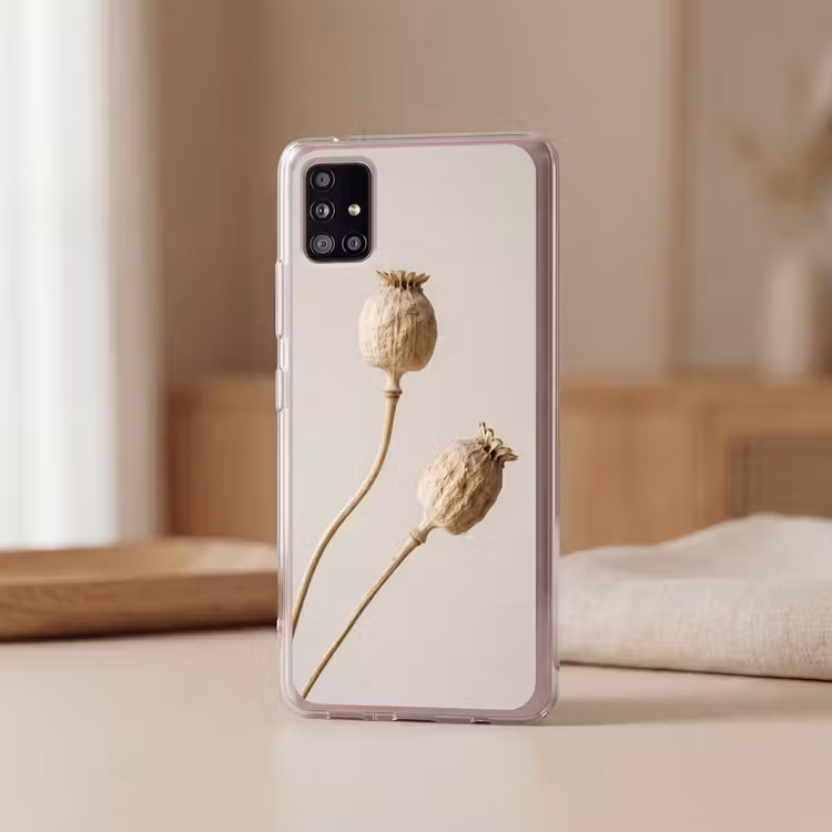Papaverbollen - Droogbloemen - Minimalistisch - Beige - Rustig Telefoonhoesje Samsung Galaxy A51 5G klein -sfeer2