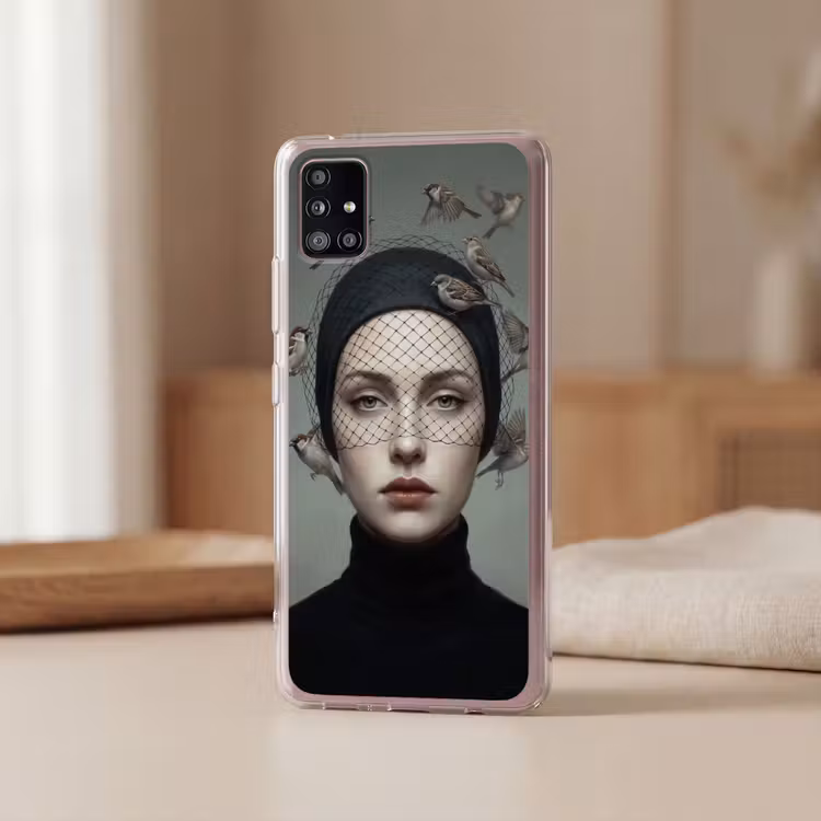 Portret - Vogels - Zwart Telefoonhoesje Samsung Galaxy A51 5G klein -sfeer2