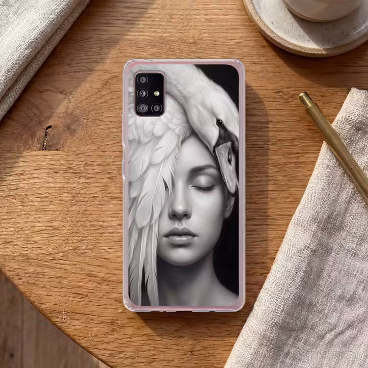 Portret - Zwaan - Zwart - Wit Telefoonhoesje Samsung Galaxy A51 5G klein -sfeer1