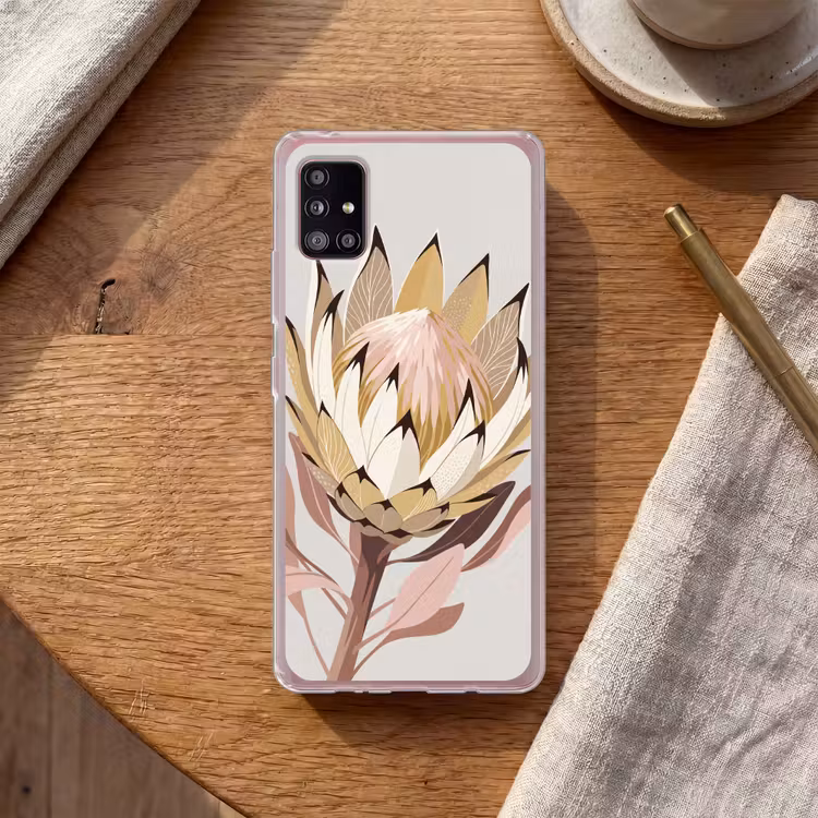Protea - Bloem - Botanisch - Beige Telefoonhoesje Samsung Galaxy A51 5G klein -sfeer1