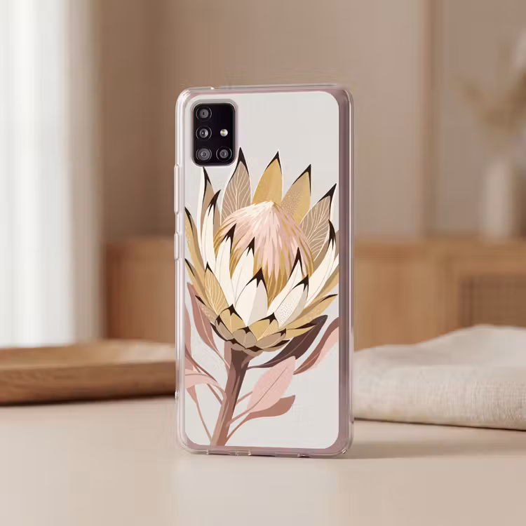 Protea - Bloem - Botanisch - Beige Telefoonhoesje Samsung Galaxy A51 5G klein -sfeer2