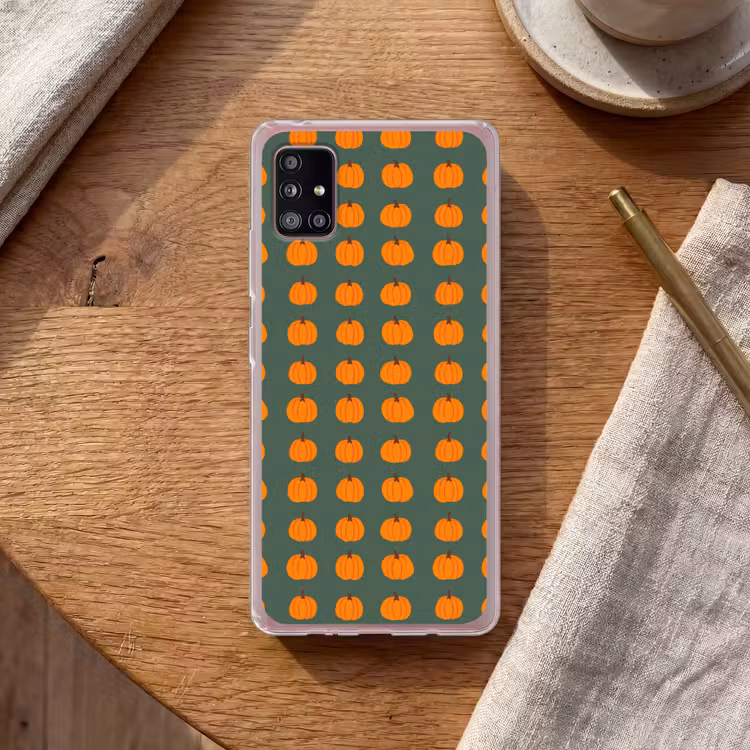 Pompoen - Patroon - Oranje Telefoonhoesje Samsung Galaxy A51 5G klein 373 -sfeer1