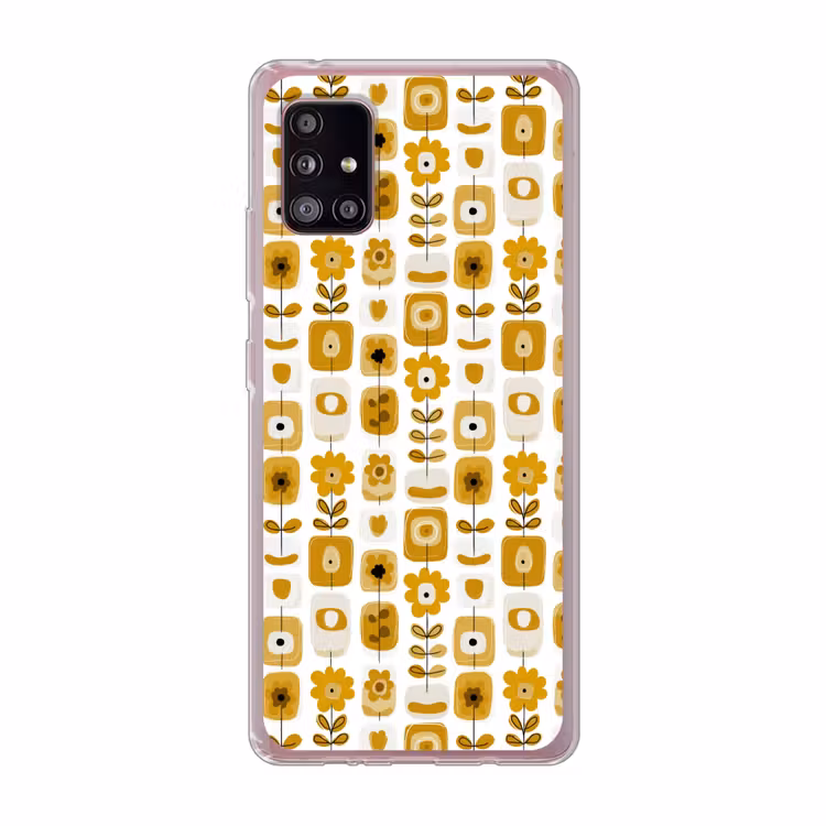 Retro - Abstract - Bloemen - Okergeel Telefoonhoesje Samsung Galaxy A51 5G klein 373 -3d