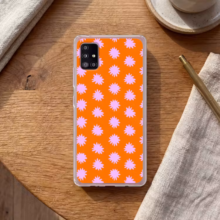 Retro - Bloemen - Oranje Telefoonhoesje Samsung Galaxy A51 5G klein 373 -sfeer1