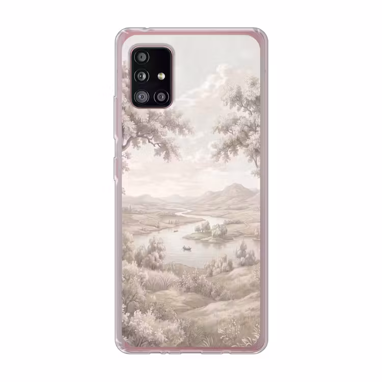 Rivierlandschap - Bergen - Natuur - Vintage - Beige Telefoonhoesje Samsung Galaxy A51 5G klein -3d
