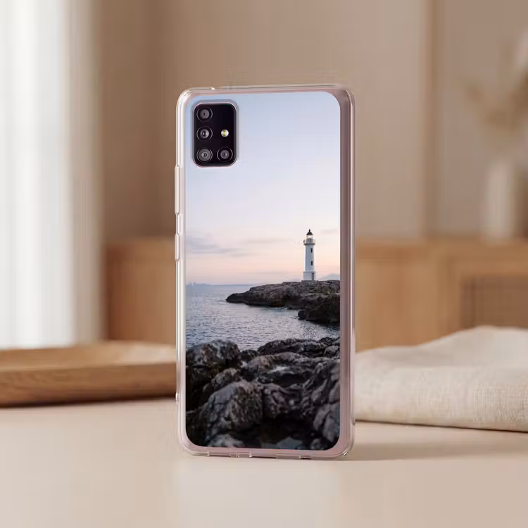 Rotsen - Vuurtoren - Wit Telefoonhoesje Samsung Galaxy A51 5G klein -sfeer2