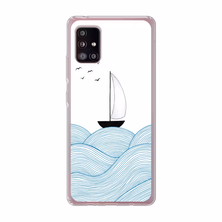 Zeilboot - Golven - Zee - Illustratie - Blauw Telefoonhoesje Samsung Galaxy A51 5G klein -3d