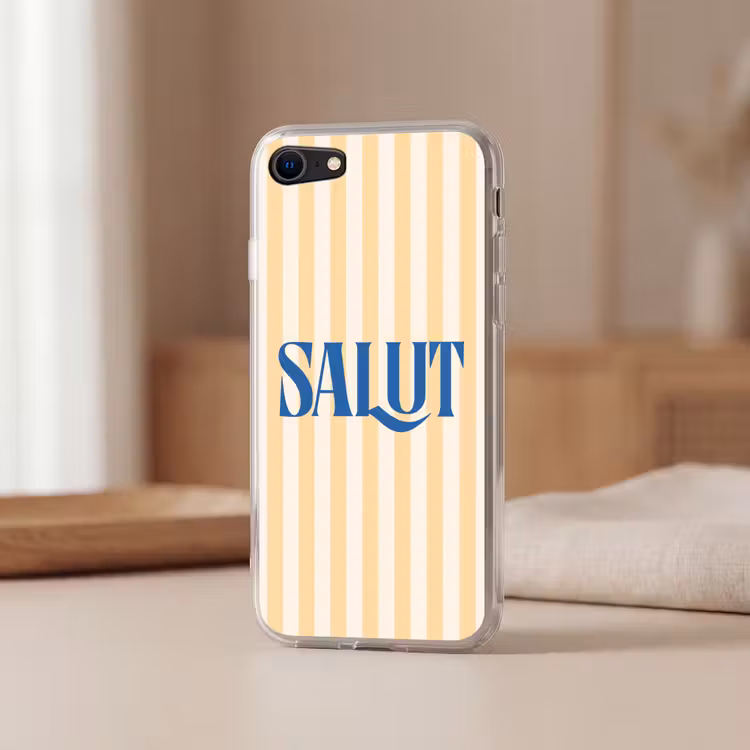 Salut - Quote - Strepen - Geel - Blauw - Wit Telefoonhoesje iPhone 7 klein -sfeer2