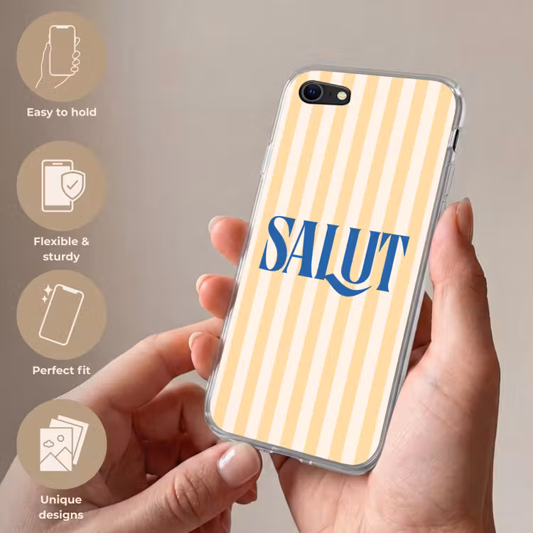 Salut - Quote - Strepen - Geel - Blauw - Wit Telefoonhoesje iPhone 7 klein -sfeer3_EN