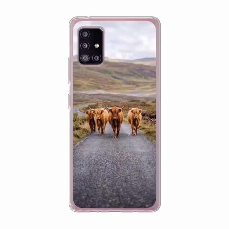 Schotse Hooglanders - Weg - Landschap - Kudde Telefoonhoesje Samsung Galaxy A51 5G klein -3d