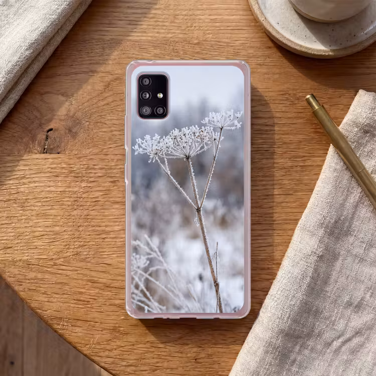 Schermbloem - Rijp - Kristallen - Winter - Delicaat Telefoonhoesje Samsung Galaxy A51 5G klein -sfeer1