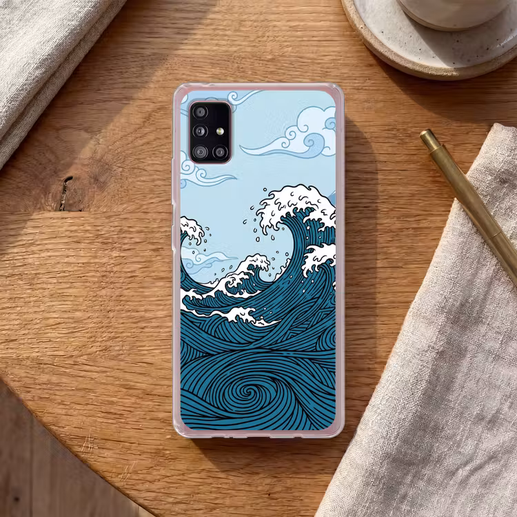 Zee - Golven - Japans - Natuur - Blauw Telefoonhoesje Samsung Galaxy A51 5G klein -sfeer1