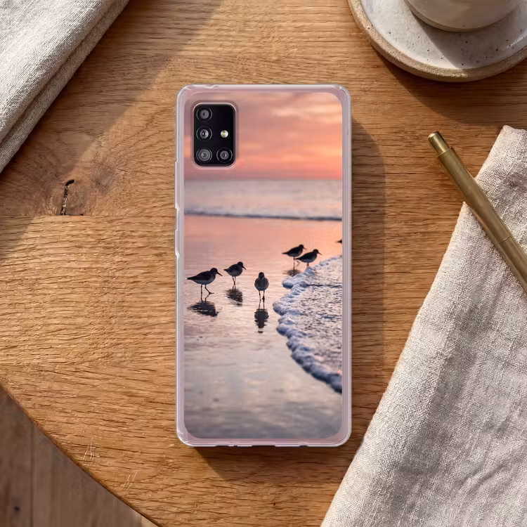 Meeuwen - Strand - Zee - Roze Telefoonhoesje Samsung Galaxy A51 5G klein -sfeer1