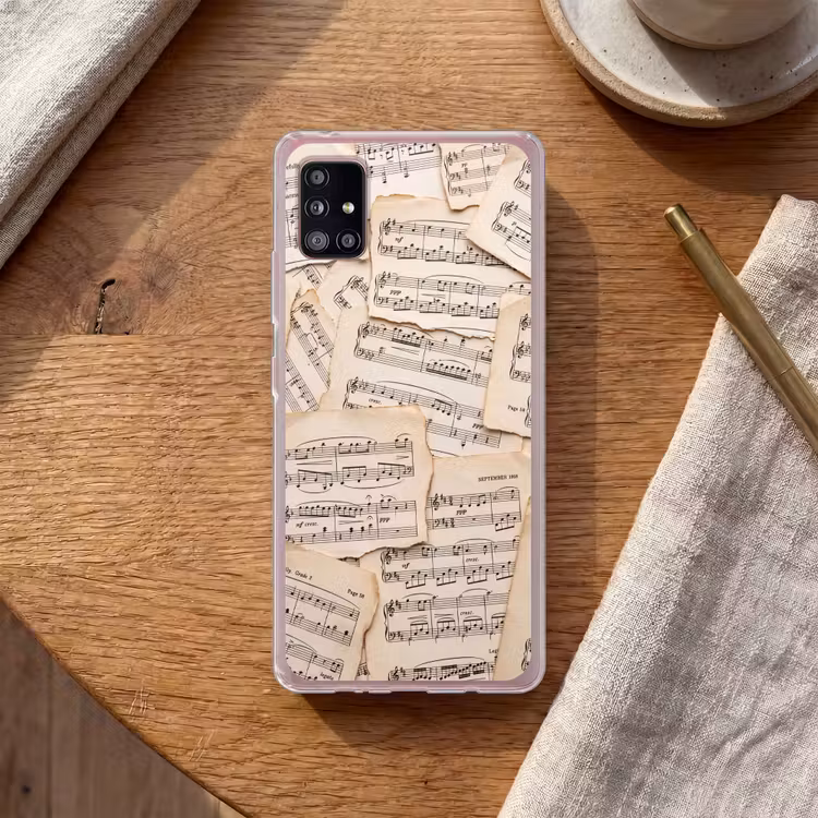 Bladmuziek - Oud - Noten - Vintage - Beige Telefoonhoesje Samsung Galaxy A51 5G klein -sfeer1