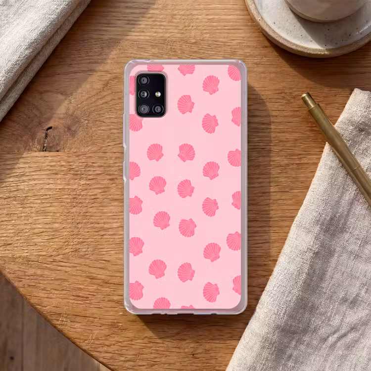 Schelp - Patroon - Zee - Modern - Roze Telefoonhoesje Samsung Galaxy A51 5G klein -sfeer1
