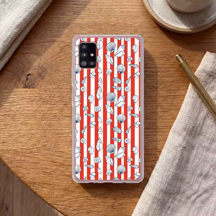 Schelp - Zeedieren - Zomer - Illustratie - Rood - Blauw Telefoonhoesje Samsung Galaxy A51 5G klein -sfeer1