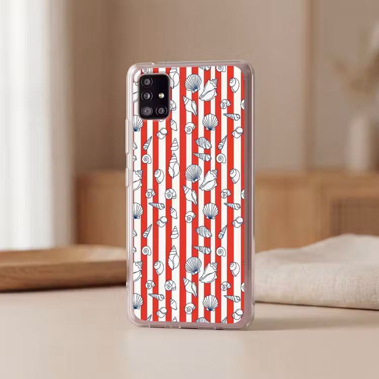 Schelp - Zeedieren - Zomer - Illustratie - Rood - Blauw Telefoonhoesje Samsung Galaxy A51 5G klein -sfeer2