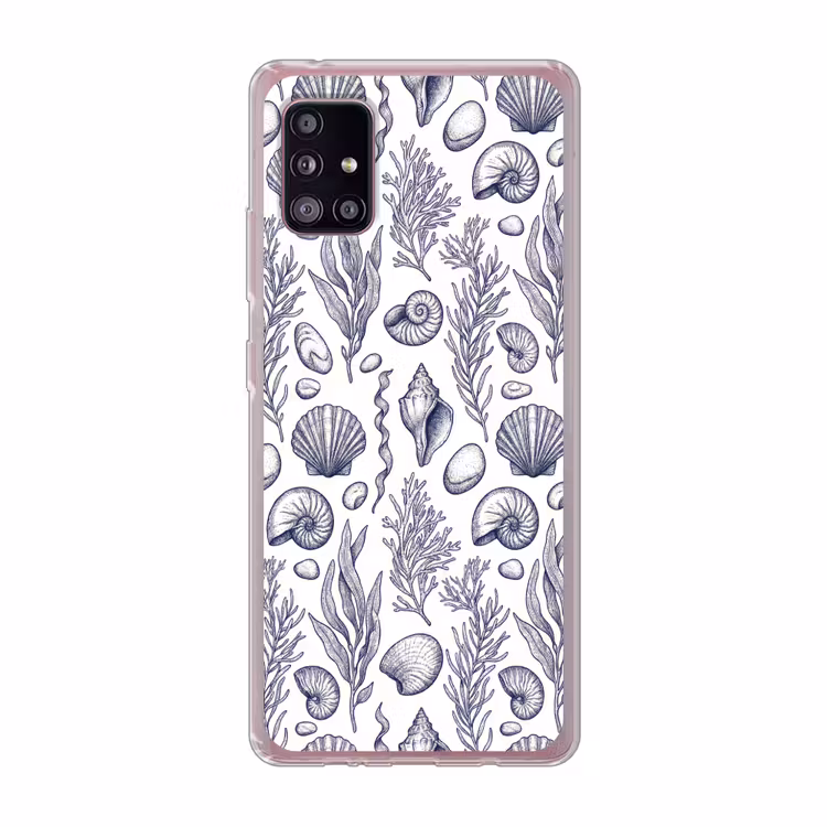 Schelpen - Zeewier - Oceaan - Illustratie - Blauw Telefoonhoesje Samsung Galaxy A51 5G klein -3d