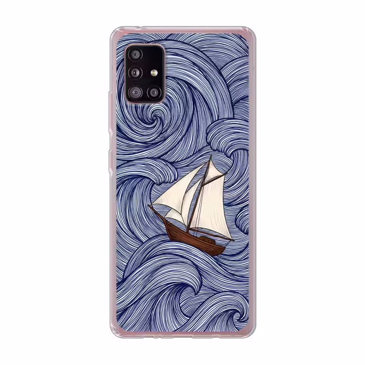Schip - Golven - Zee - Illustratie - Blauw Telefoonhoesje Samsung Galaxy A51 5G klein -3d