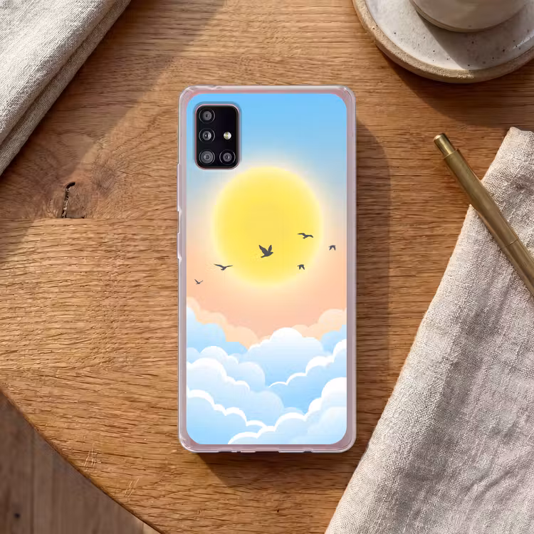 Zon - Vogels - Lucht - Natuur - Geel Telefoonhoesje Samsung Galaxy A51 5G klein -sfeer1