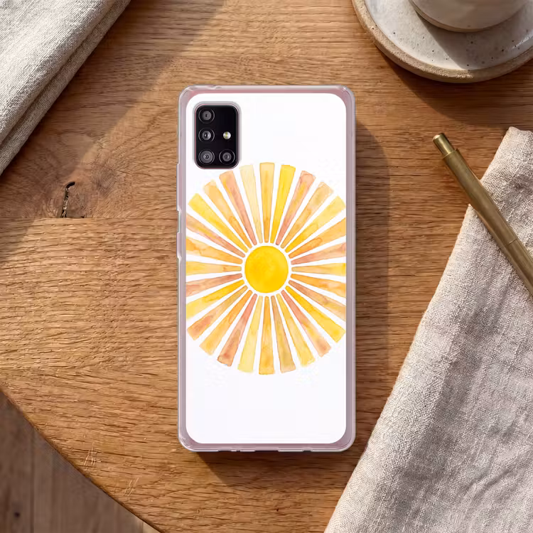 Zon - Stralen - Aquarel - Geel - Abstract Telefoonhoesje Samsung Galaxy A51 5G klein -sfeer1