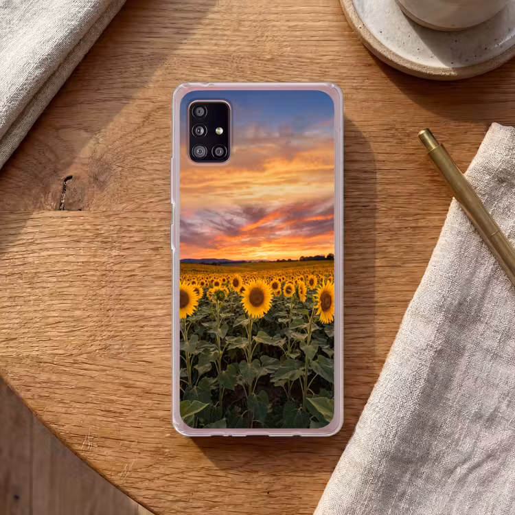 Zonnebloemen - Heuvellandschap - Geel Telefoonhoesje Samsung Galaxy A51 5G klein -sfeer1