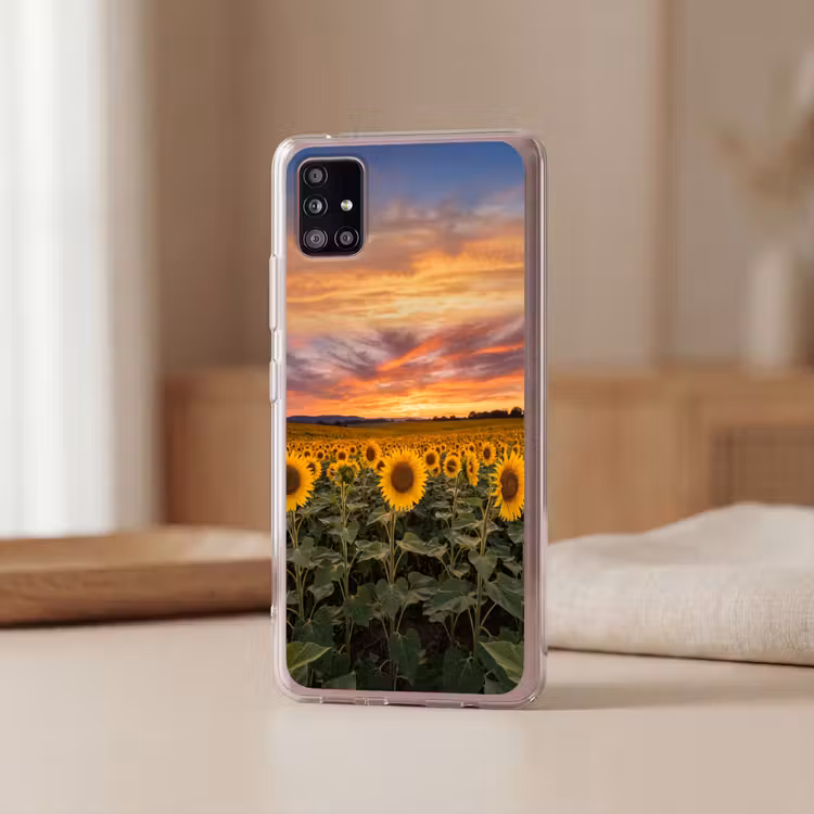 Zonnebloemen - Heuvellandschap - Geel Telefoonhoesje Samsung Galaxy A51 5G klein -sfeer2
