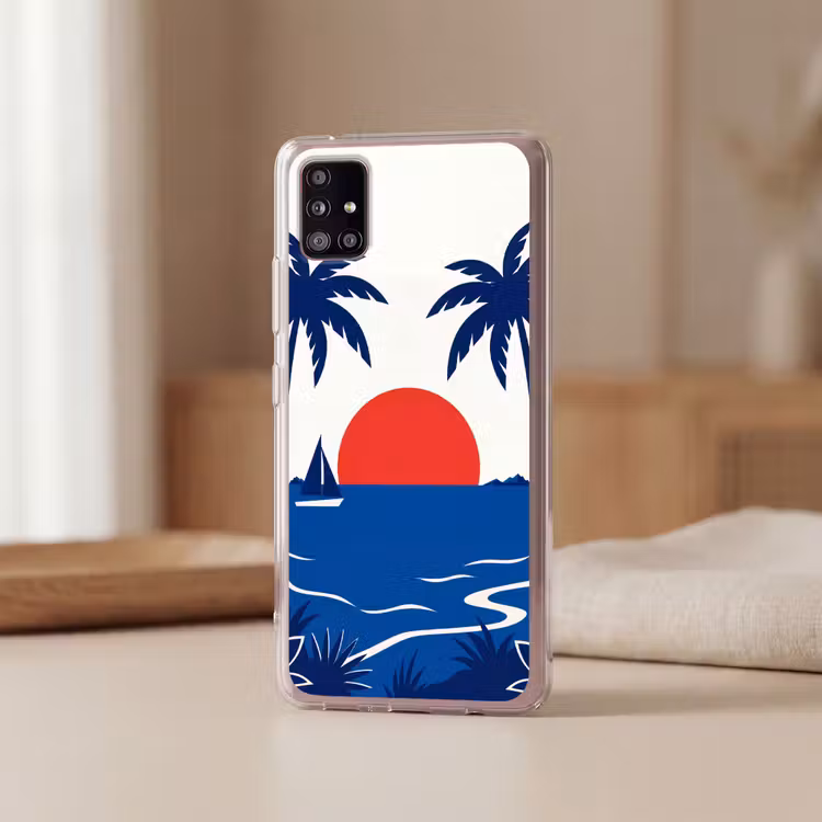 Zonsondergang - Zee - Palmboom - Tropisch - Modern Telefoonhoesje Samsung Galaxy A51 5G klein -sfeer2